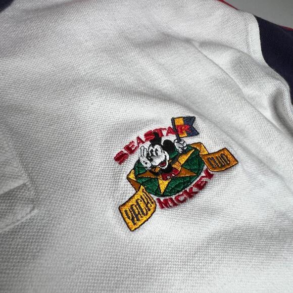 Vintage Disney Store Colorblock Polo Shirt Men’s L White Multicolor Mickey Motor - Picture 7 of 7